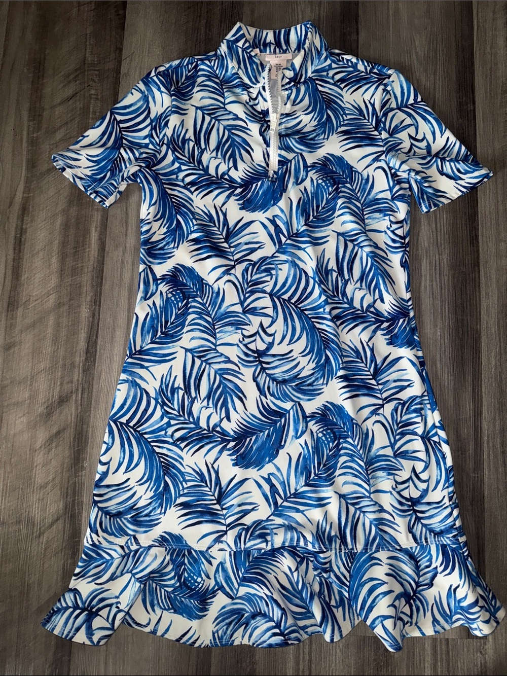 Tommy Bahama XS Women’s 1/4 Zip Golf Ruffle Polo Dress Blue White Tropical - Picture 2 of 8